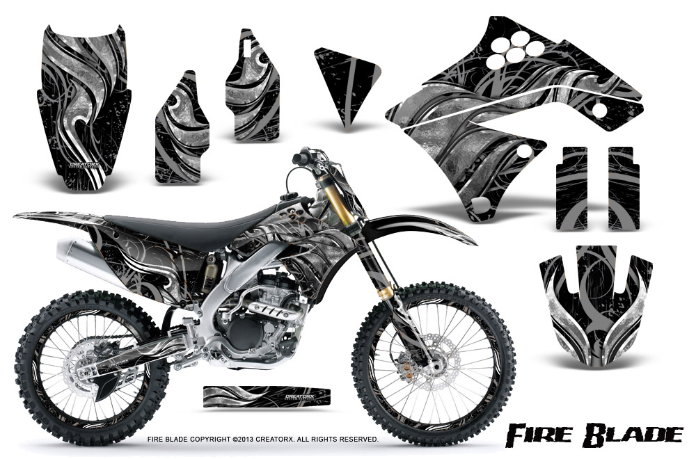 Kawasaki KX250F 09-12 Graphics Kit Fire Blade Silver Black NP Rims